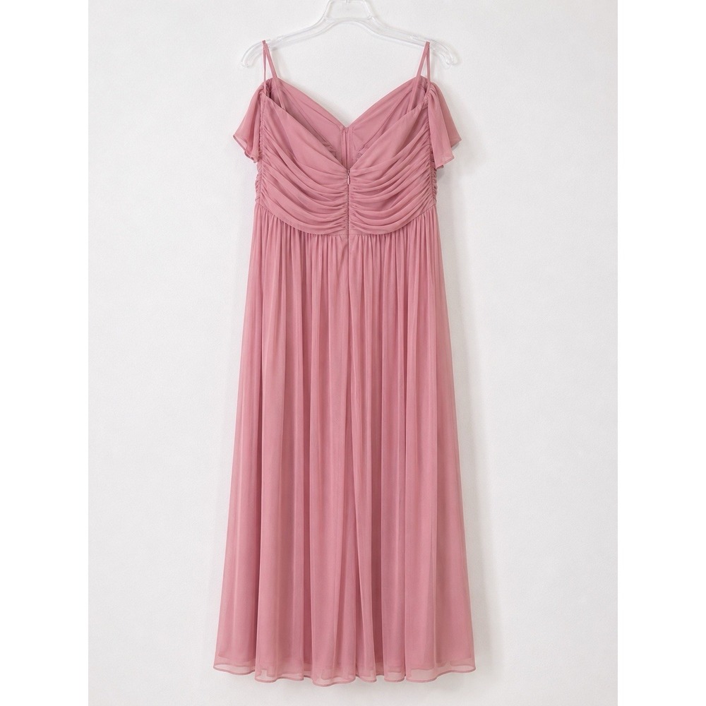 Alfred Sung D743 Bridesmaid Dress Blush Pink Chiffon Maxi Off Shoulder Size 24 - Picture 3 of 10